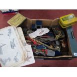 A Quantity of Vintage Meccano Components, to include ratchet movement, strips, pulleys, plates,