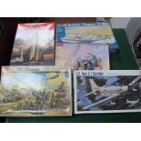 Five Plastic Model Kits by Dragon, Imai, Roden, Revell, all with a military theme to include