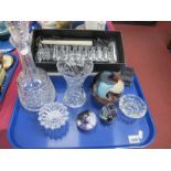 Galway Living Candlestick, Mdina bowl, decanter, other glassware:- One Tray.
