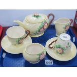 Carlton Ware Australian Wild Rose Design Tea For Two Set, yellow, pink and green on a yellow ground.