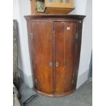 Early XIX Century Oak Mahogany Bow Fronted Corner Cupboard, with cross banded doors, three