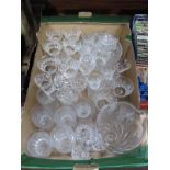 Stuart Glass Water Jug and Tumblers, cut glass bowl and other glassware, etc:- One Box.