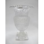 XX Century Moulded glass Vase, with a egg-dart rim, frosted glass centre with grape decoration, on a