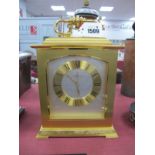 Looping Quartz Gilded Brass Mantle Clock, with a carrying handle, gilded brass chapter ring, Roman