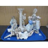 Two Nao Seated Ballerinas, three others D-Art lady and Franklin Mint figurine (damaged):- One Tray.