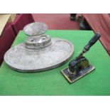 Early XX Century Oval Marble Desk Stand, with hinged top having glass inkwells (chipped) 40cm