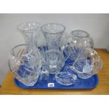 Cut Glass Basket, vases, water jug etc:- One Tray.