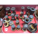 Geoff Peace Wakefield Wood Turned Laburnum Candlesticks, mushrooms etc:- One Tray.