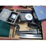 Baty Dial Gauge, Moore and Wright cylindrical measure, and other stands, in box.