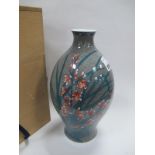 Japanese Vase, with a grey ground with floral decoration (boxed), 30cm high.
