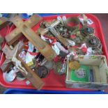 Crucifixes in Wood x 2, medallions - Marathon, walking etc, jewellery:- One Tray.