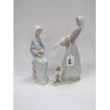 Lladro Figurine of Lady Holding Geese, 27cm high, another of seated maiden (2).