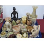 Onyx Hand Coolers, Alabaster boxes, onyx lighter etc:- one Tray.
