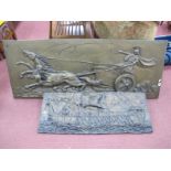 Fibre Glass Rectangular Wall Panel, featuring chariot at full speed 61 x 58cm, another featuring