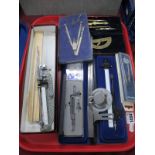 Auto Schraffo Measure, Arcliner, Moore & Wright 995 protractor, brass geometry set, etc:- One Tray.