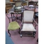 Early XX Century Mahogany Rocking Chair, with an upholstered back panel, seat, shaped arms on