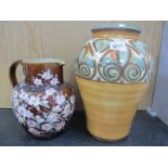 Langley Stoneware Pottery Sgraffito Style Vase, of ovoid form 30.5cm high and a Bourne stoneware jug