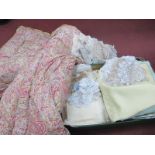 Vintage Linen Tablecloths, doylies etc Paisley eider down:- One Box.