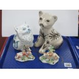 David Sharp for Rye Pottery Cat and Lion Cub, pair of Staffordshire style cows:- One Tray.