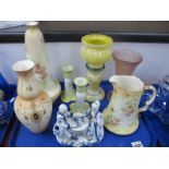 Crown Devon and Other Early XX Century Blush Ceramics, glassware, blue and white figure group,