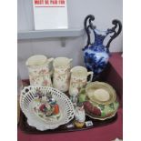 XIX Century Continental Figures, a set of three graduated jugs, Continental basket:- One Tray.