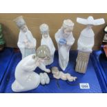 Lladro Figurines, including three crowned infants, Nun and sleeping baby:- One Tray.