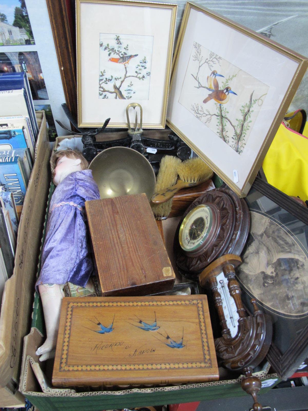 Kitchen Scales, Italian Walnut box with inscription Ricordo Di Napoli, other boxes, XIX Century doll