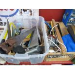 Tools - Wolf white production drill, Stanley and Footprint hand drills, saws etc:- Two Boxes.