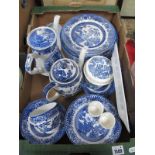 Old Willow Pattern Ironstone Pottery Part Tea-Dinner Service:- One Box.