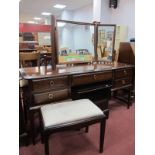 Stag Dressing Table, 152.5cm wide, stool and bedside chest. (3)