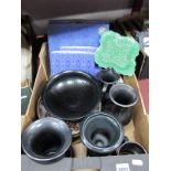 Prinknash Vases, jugs, table centre, etc, in black, along with boxed Wedgwood Royal Wedding