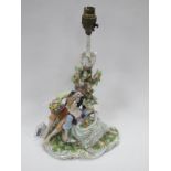 Italian Capo di Monte Porcelain Candlestick,featuring Regency courting fruit and flower pickers on