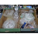 Two Whisky Decanters, two others, bowls including,Langham, other glass wear:- Two Boxes.