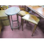 Nest of Oak Coffee Tables, on spade feet. Barley twist oak oval topped table, one other.