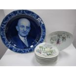 Rosenthal Plates and Dish, 25cm wide designed by Bele Bachem, with a large blue and white display