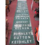 Bus/Tram Transport Destination Roll, circa mid XX Century, white on green fabric, Yorkshire and