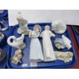 Lladro Figurines, to include Polar Bear 9cm, boy with lamb and swan plus others (8).