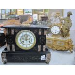 Early XX Century Black Slate and Marble Cased Mantel Clock, with 8 day movement, by A. Carlhian &