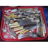 XIX Century and Later Cutlery, knives, forks, spoons, tea strainer etc:- One Tray.
