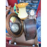 1920's Oak Mantel Clock, gilt circular wall mirror, 1920's Burleigh ware, parrot handled jug:- One