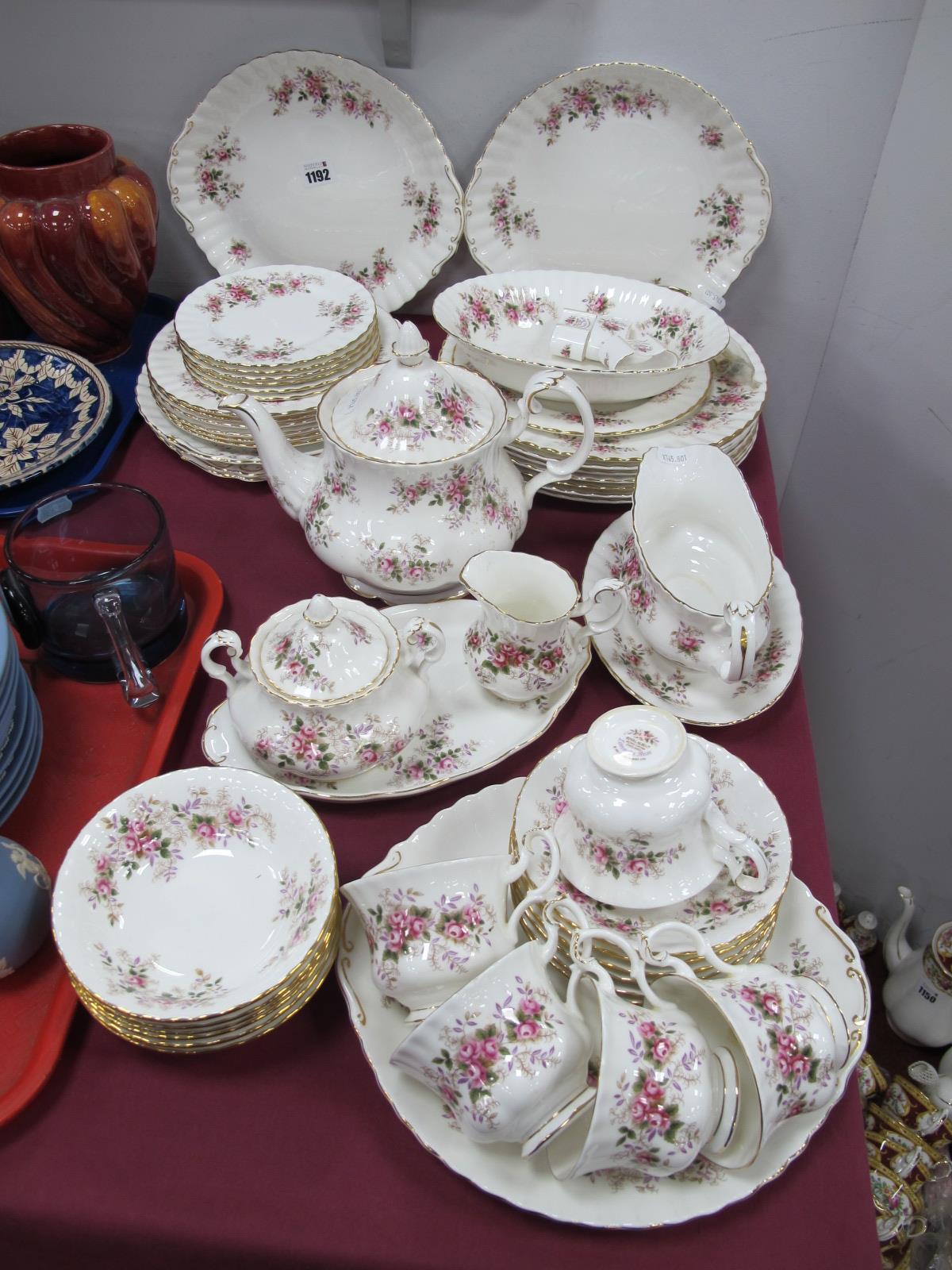 Royal Albert 'Lavender Rose' Table China, approximately fifty one pieces, including tea pot, cake