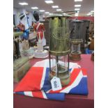 Miners Lamp, Thomas & Williams of Aberdare, 25cm high with handle down. Small Union Jack flag. (2).