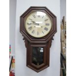 Ansonia Clock Co U.S.A Late XIX Century Oak Cased Wall Clock, with a circular white dial, Roman