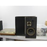 Bang and Olufsen Beogram 1200 Turntable, pair of Beovox 3702 Speakers and a box of audio cables, (