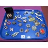 A Selection of Czechoslovakian Style and Other Floral Brooches, diamanté style filigree, etc :-