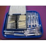 Mappin & Webb and Walker & Hall Kings Pattern Knives and Forks, cased set of fish knives and