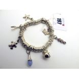 Links of London; A Modern Expanding Bracelet, suspending assorted charm pendants, in original fabric