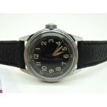 Elgin; A c.1940's Military Type A-11 Wristwatch, the unsigned black dial with Arabic numerals and