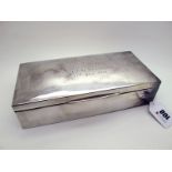 A Large Hallmarked Silver Cigarette Box, (marks rubbed) of plain rectangular form, the hinged lid