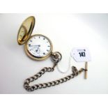 A Gold Plated Cased Hunter Pocketwatch, the white dial with black Roman numerals and seconds